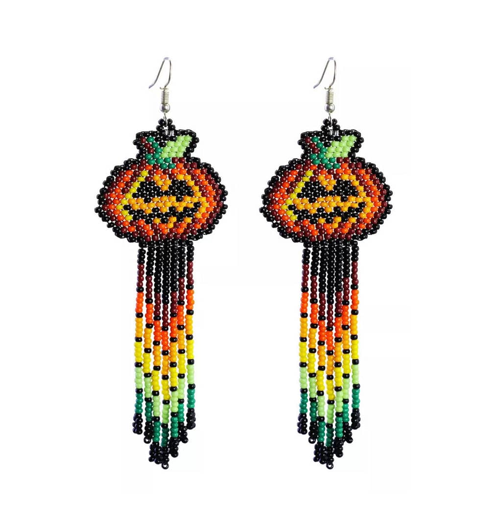 Aretes De Calabaza Halloween Aretes De Cuentas Huichol