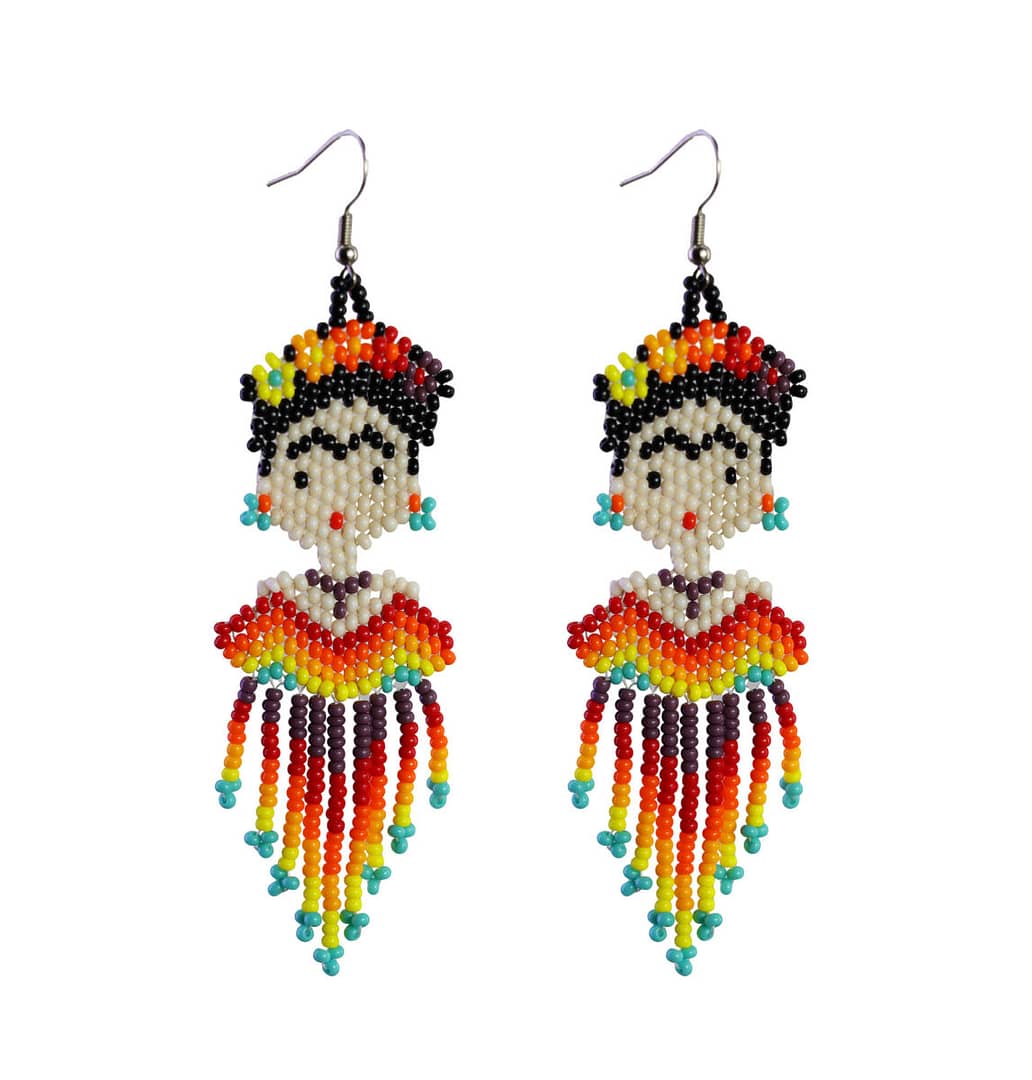Aretes De Frida Kahlo Flecos Aretes De Cuentas Huichol