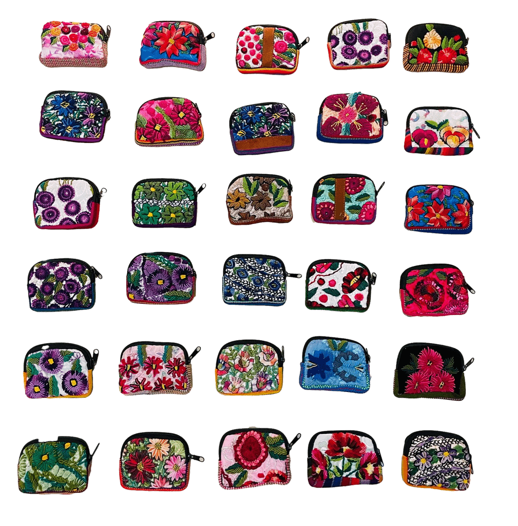 Set De 7 Monederos Bordadas Floral Artesanal