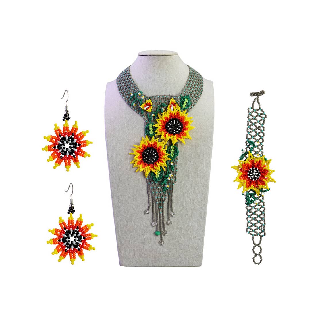 Set Collar Floral De Cuentas Huichol Gargantilla De Moda