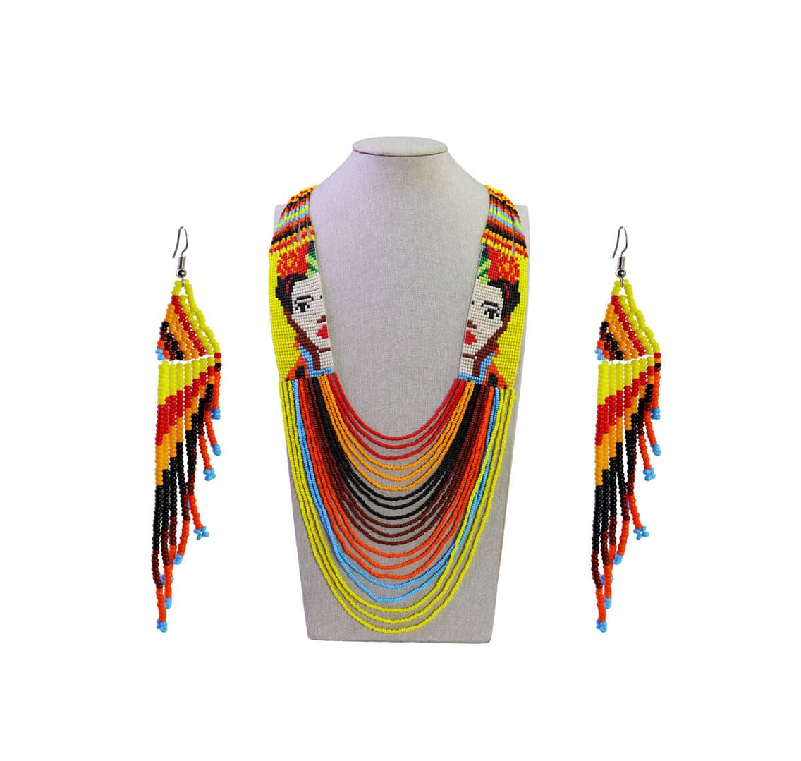 Collar Y Aretes Frida Kahlo Chaquira Collar Largo De Moda