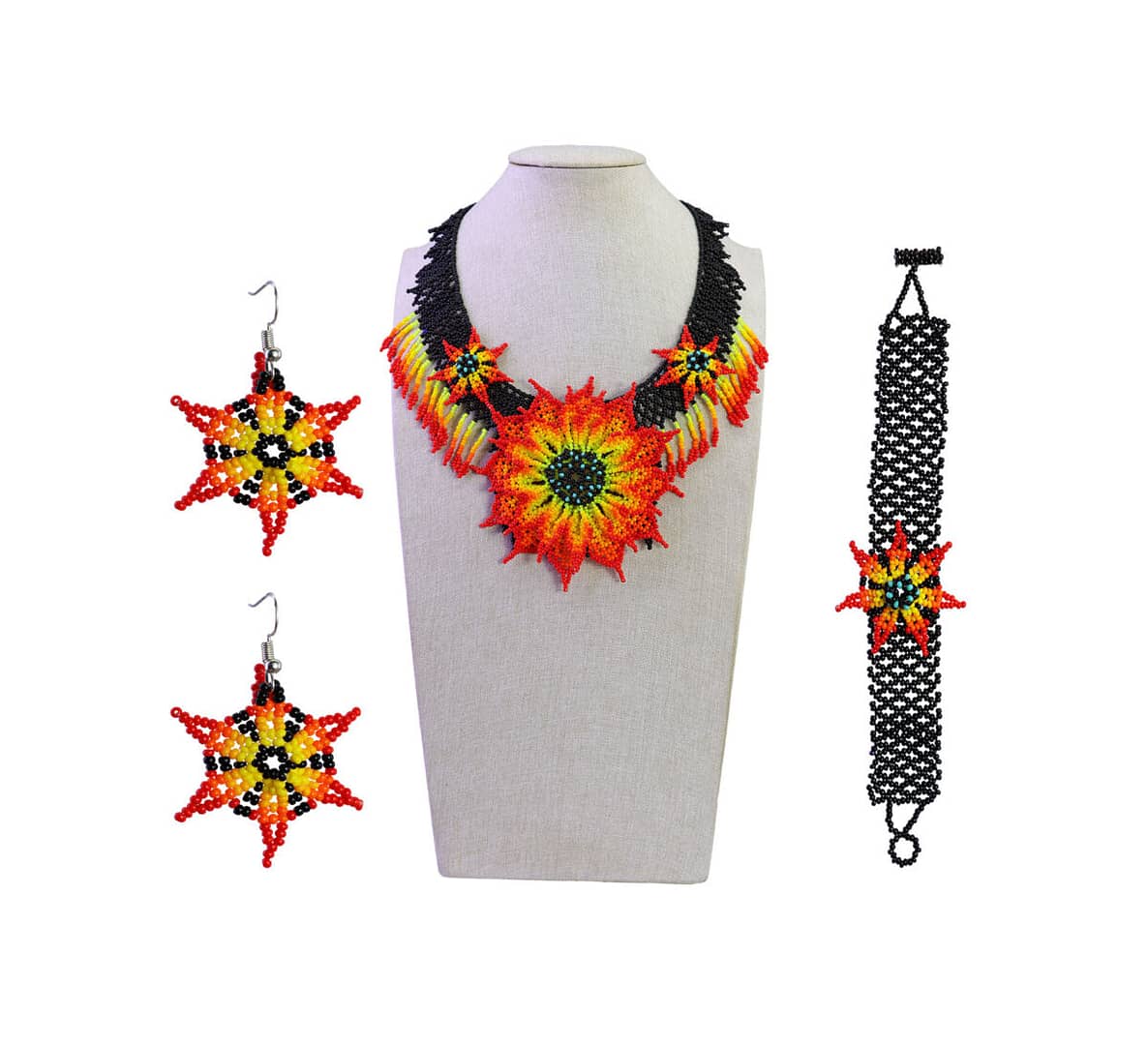 Set Collar De Flor Espina Collar De Chaquira Arte Huichol