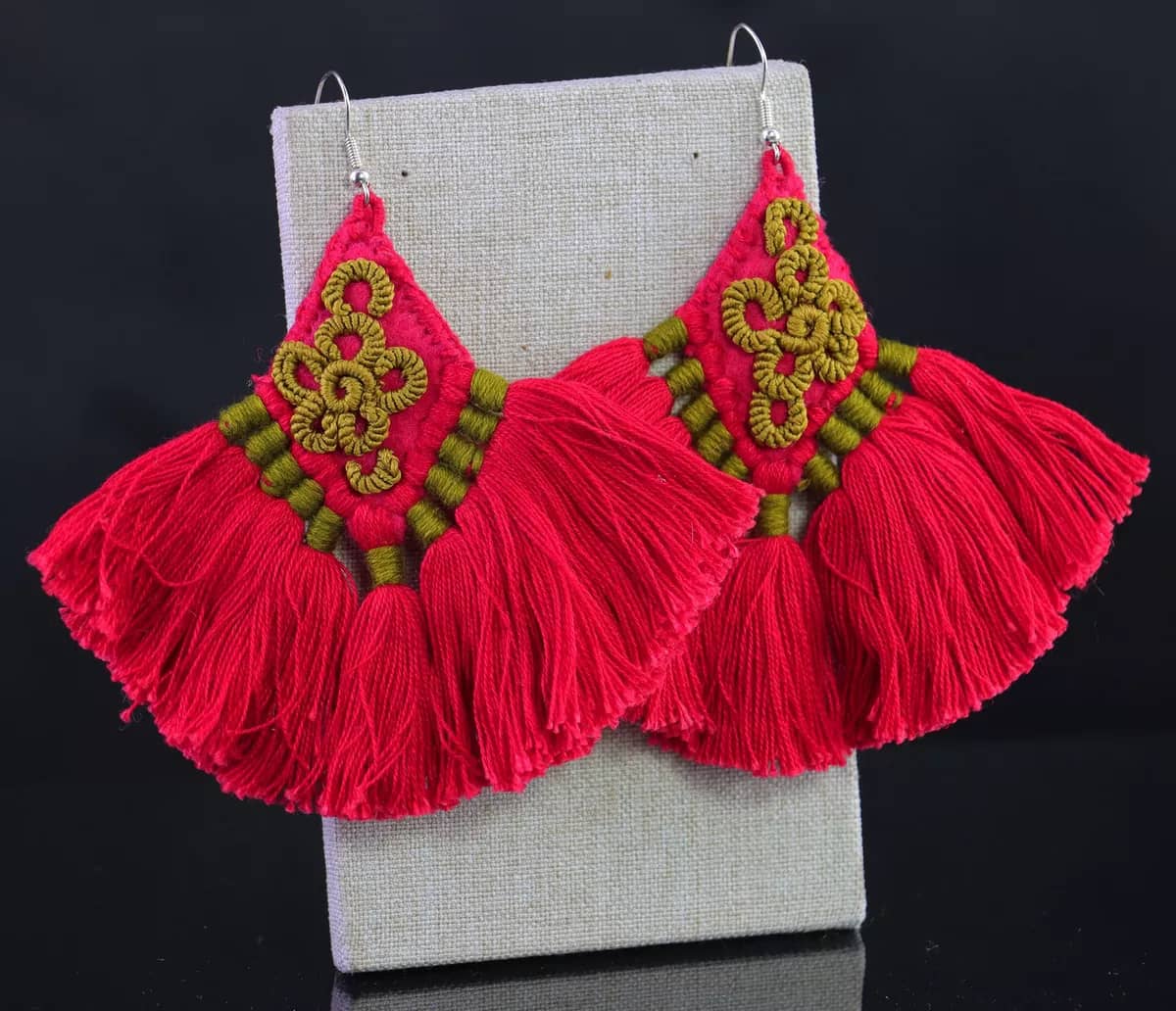 Aretes Bordados Artesanal Aretes Colgante De Moda - Image 3