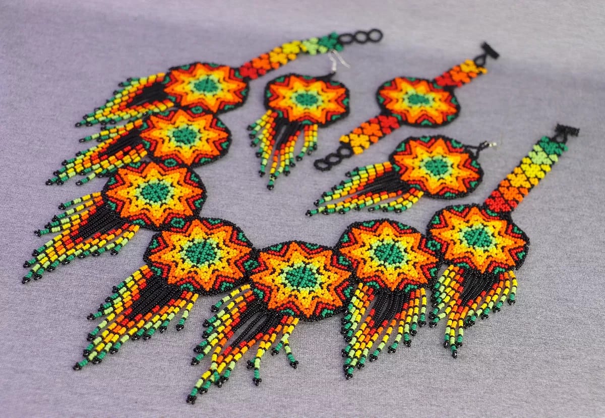 Set Collar Arte Huichol Collar De Chaquira Estrellas De Moda - Image 2