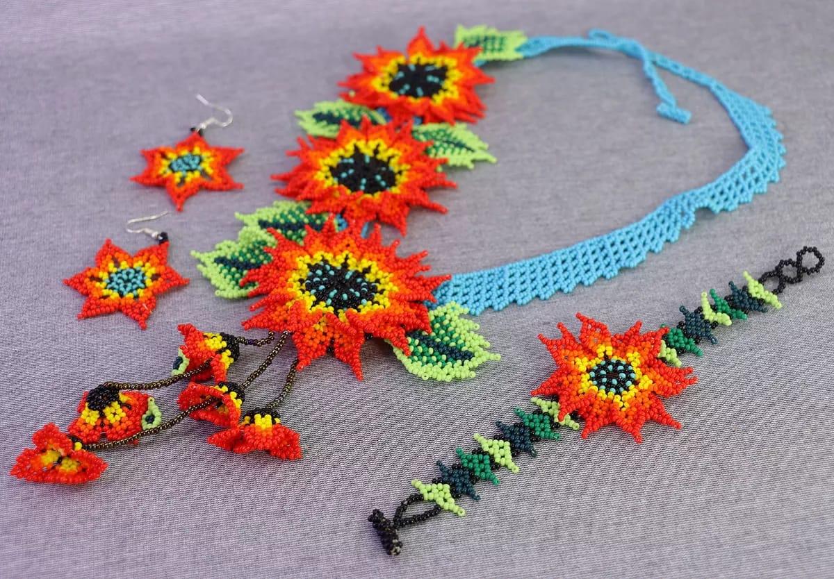 Set Collar Largo 3 Girasol Chaquira Collar De Moda Regalo - Image 2