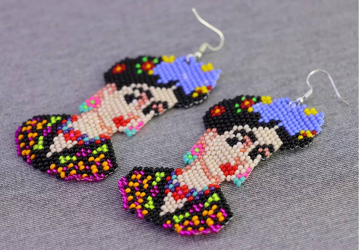 Aretes De Frida Kahlo Aretes Colgante De Chaquira Artesanal - Image 2