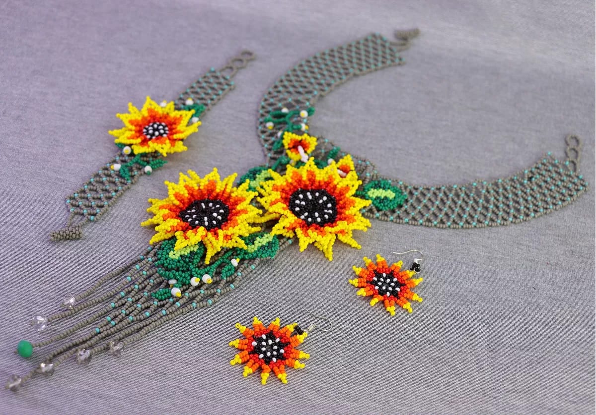 Set Collar Floral De Cuentas Huichol Gargantilla De Moda - Image 2