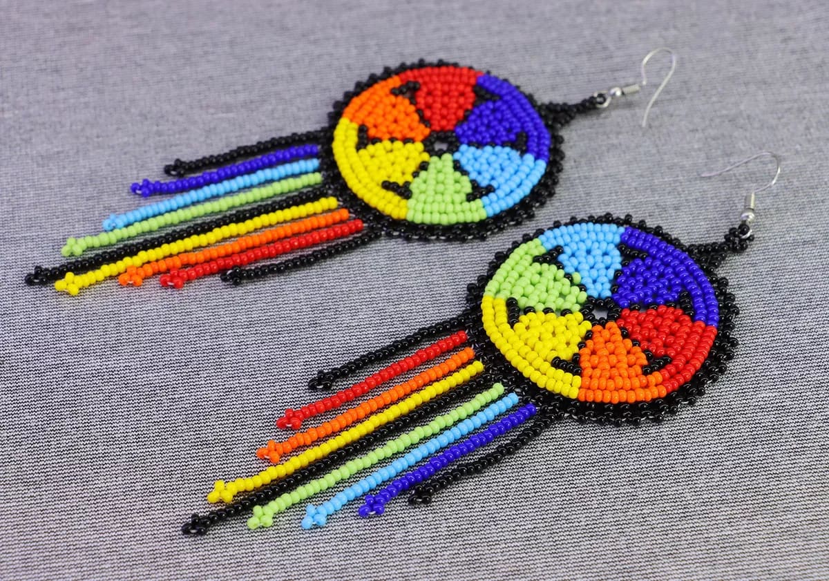 Aretes Flecos Colgante De Chaquira Aretes De Cuentas Huichol - Image 2