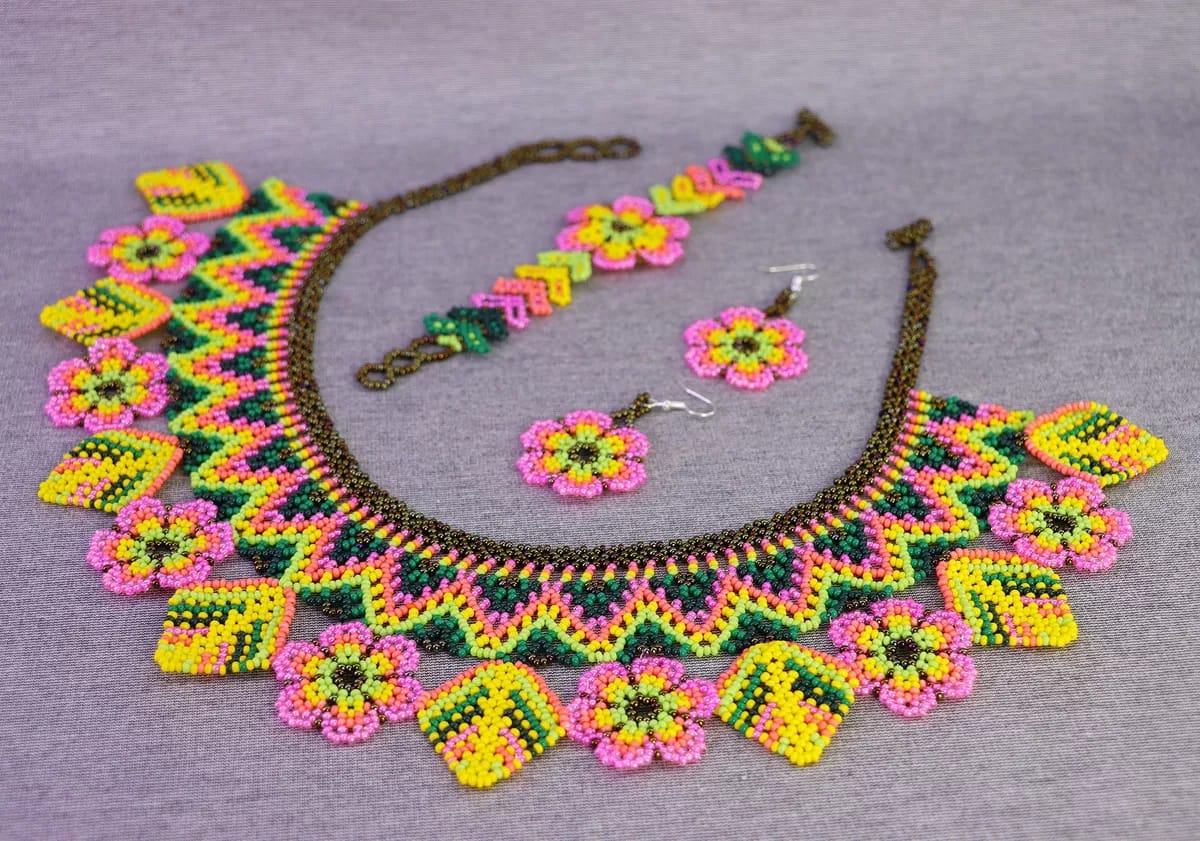 Set Collar Floral De Chaquira Gargantilla De Moda Artesanal - Image 2