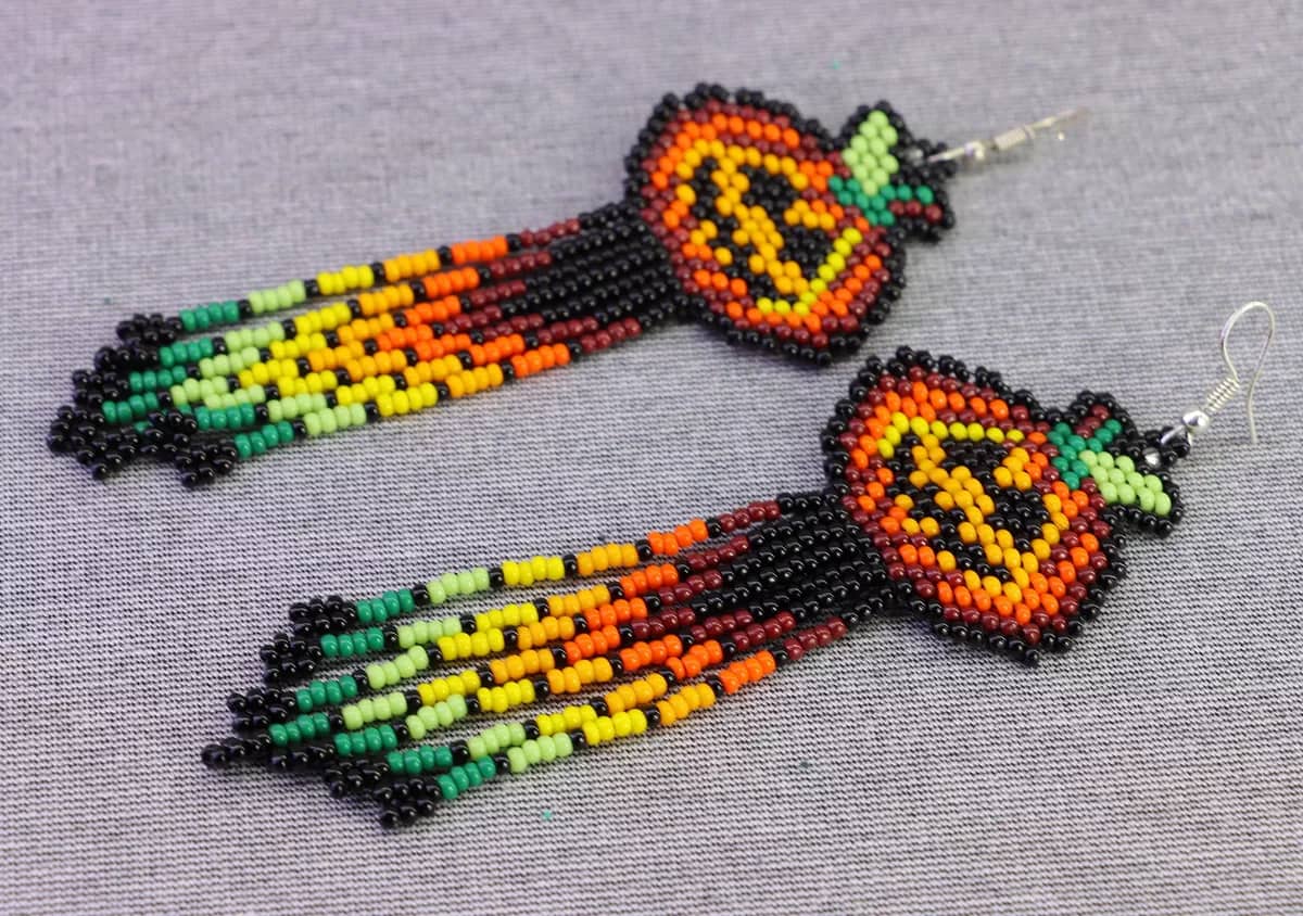 Aretes De Calabaza Halloween Aretes De Cuentas Huichol - Image 2