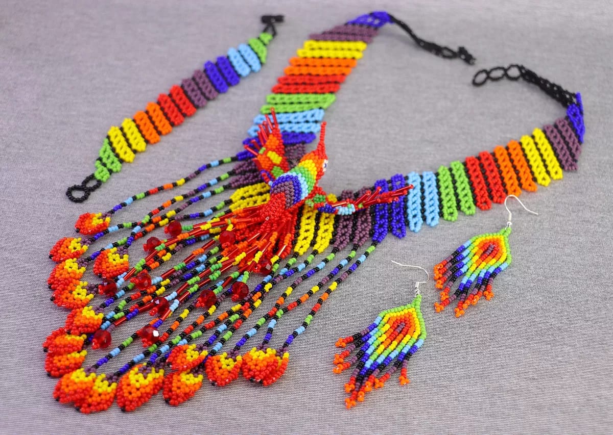 Set Collar De Colibri Flecos Collar De Cuentas Huichol - Image 3