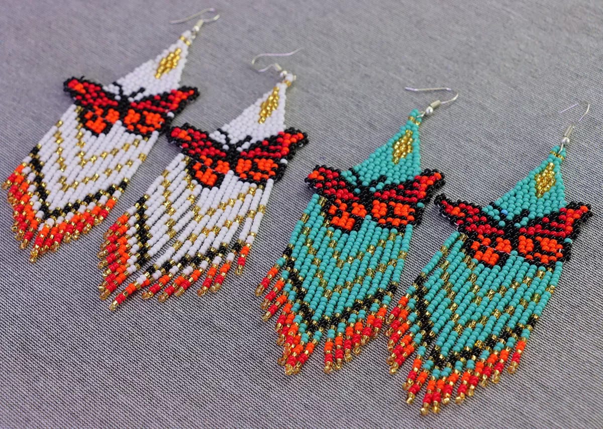 Aretes De Mariposa Flecos De Moda Aretes De Cuentas Huichol - Image 2