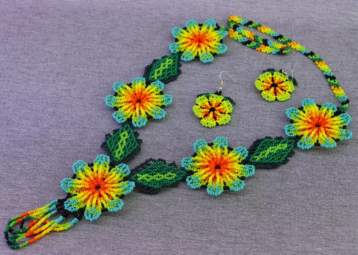 Set Collar Floral De Cuentas Huichol Collar De Moda Regalo - Image 3