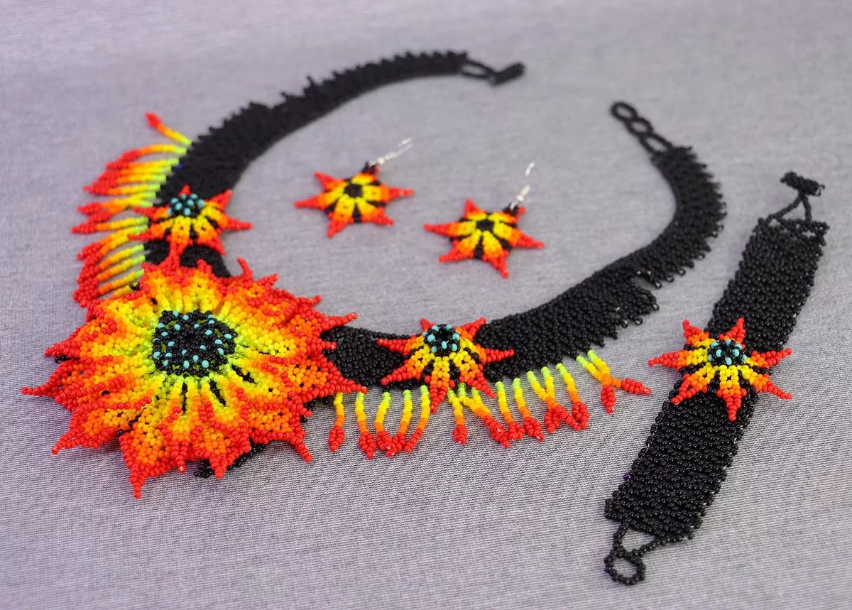Set Collar De Flor Espina Collar De Chaquira Arte Huichol - Image 3