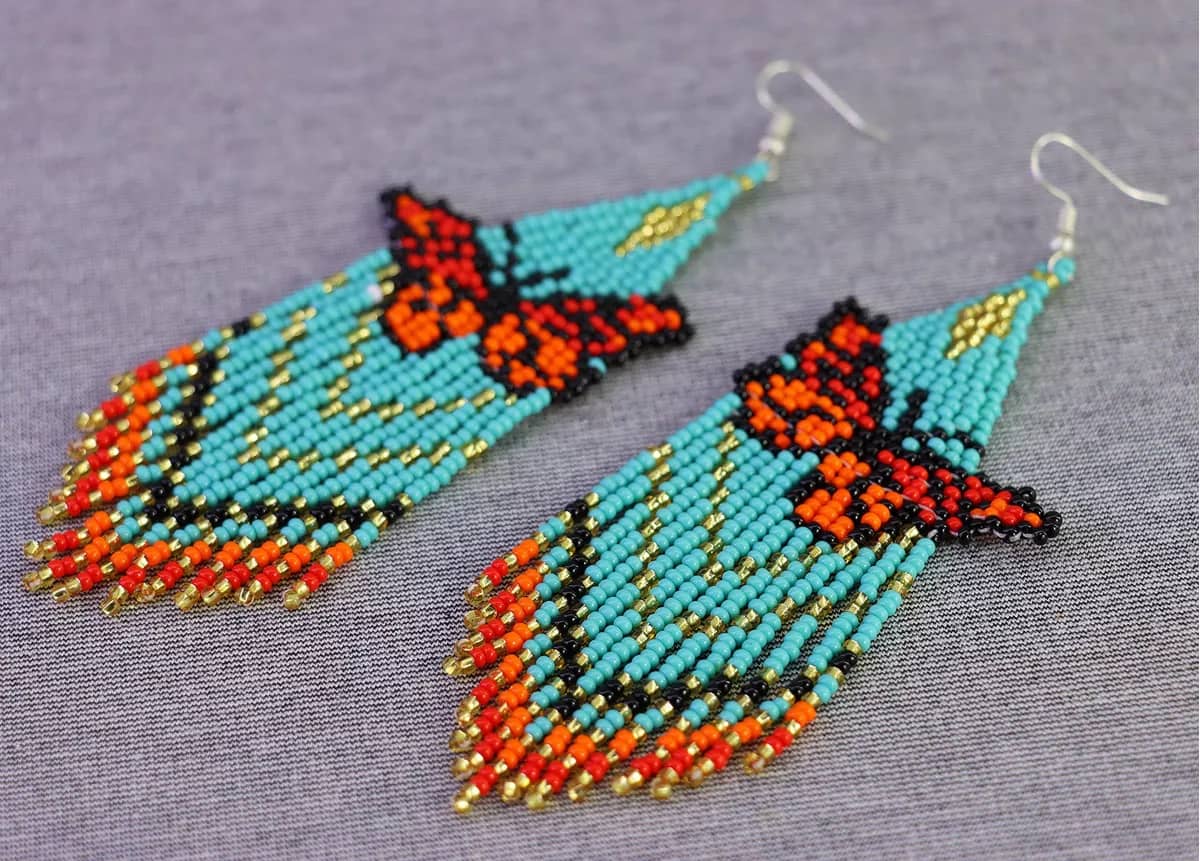 Aretes De Mariposa Flecos De Moda Aretes De Cuentas Huichol - Image 3