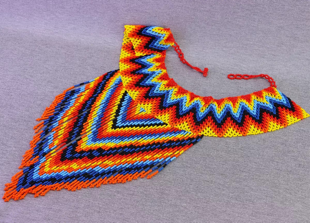 Collar Largo De Chaquira Collar Flecos Arte Huichol