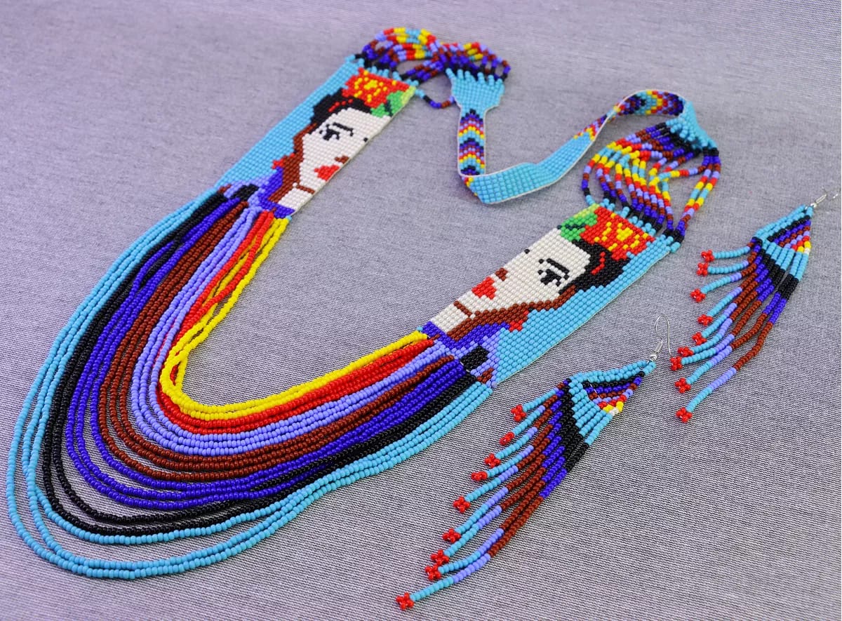 Collar Y Aretes Frida Kahlo Chaquira Collar Largo De Moda - Image 2