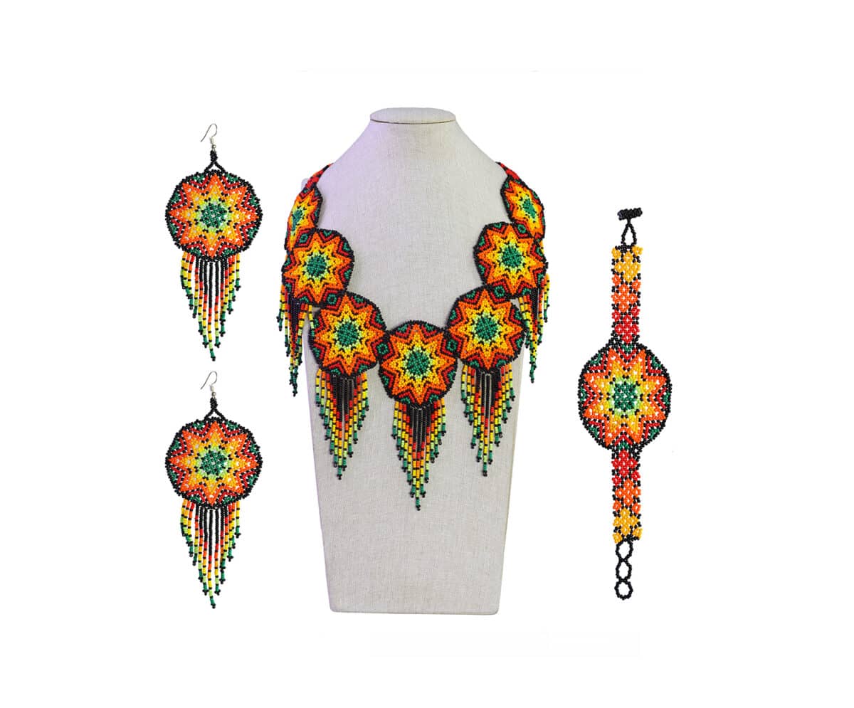 Set Collar Arte Huichol Collar De Chaquira Estrellas De Moda
