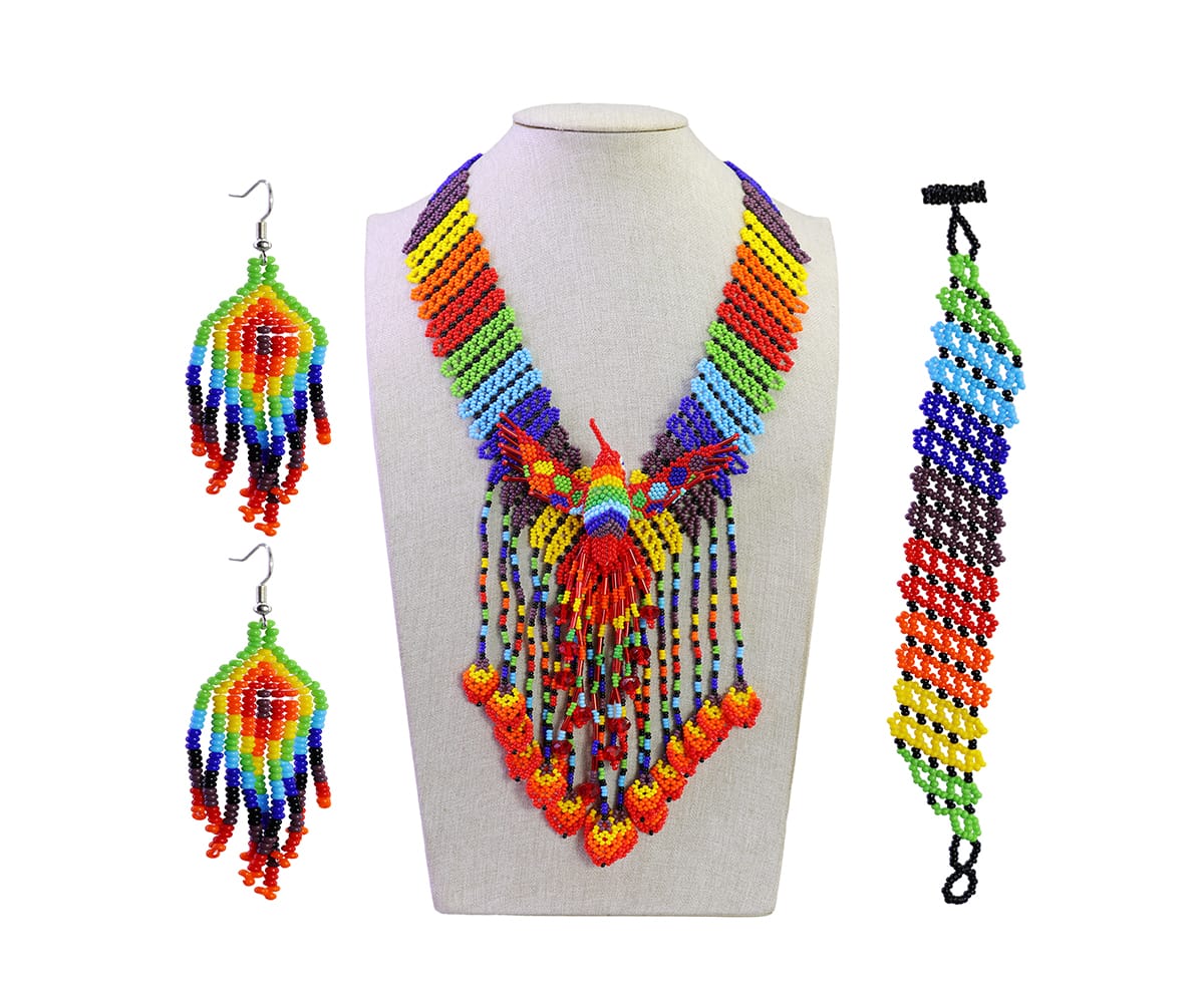 Set Collar De Colibri Flecos Collar De Cuentas Huichol