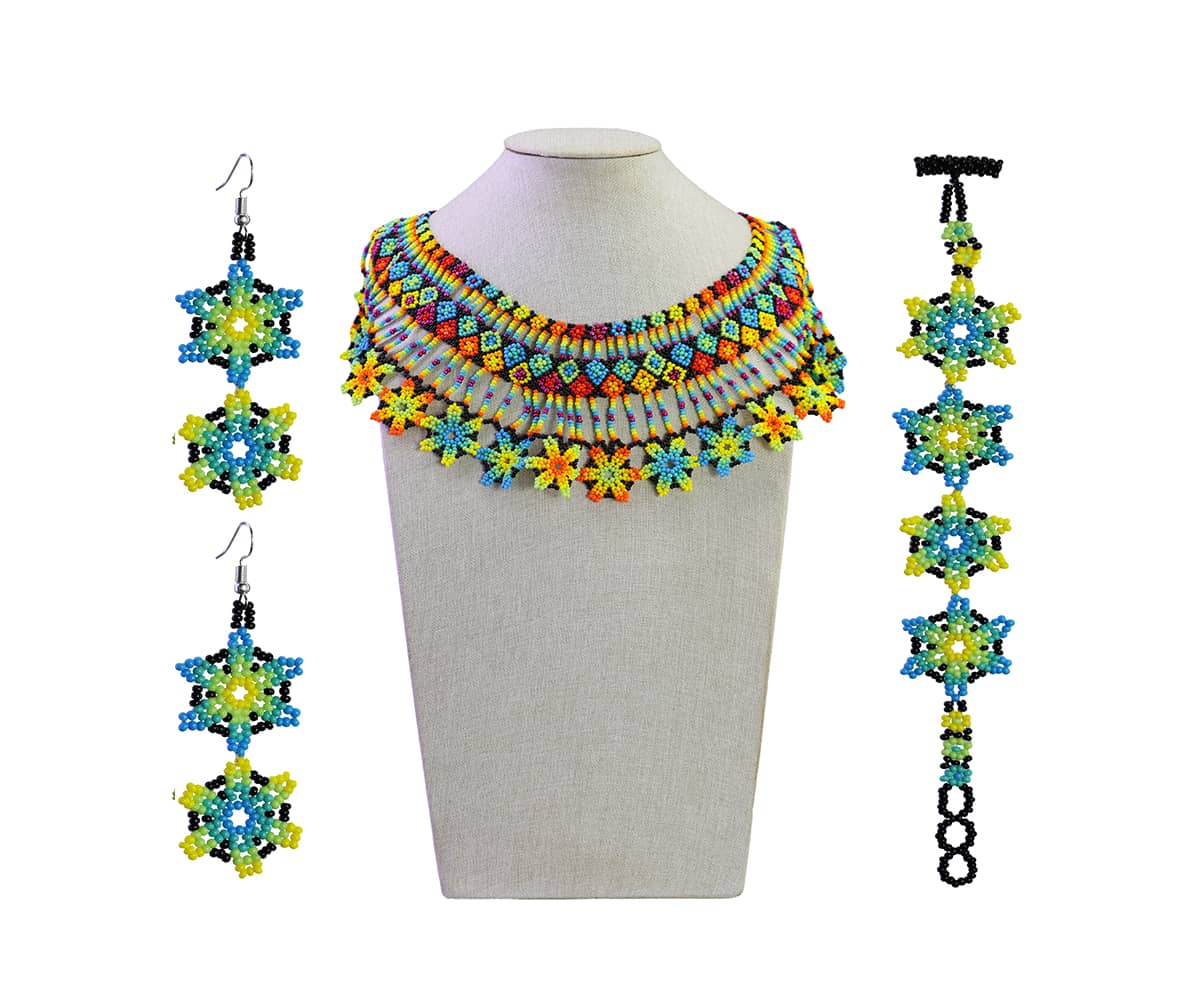 Set Collar De Florecitas Chaquira Collar De Cuentas Huichol