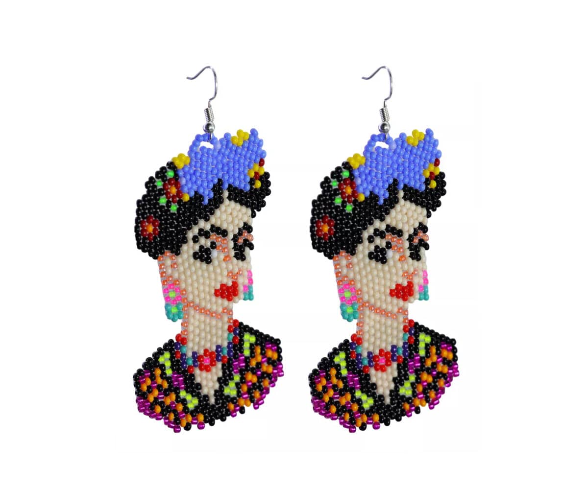 Aretes De Frida Kahlo Aretes Colgante De Chaquira Artesanal