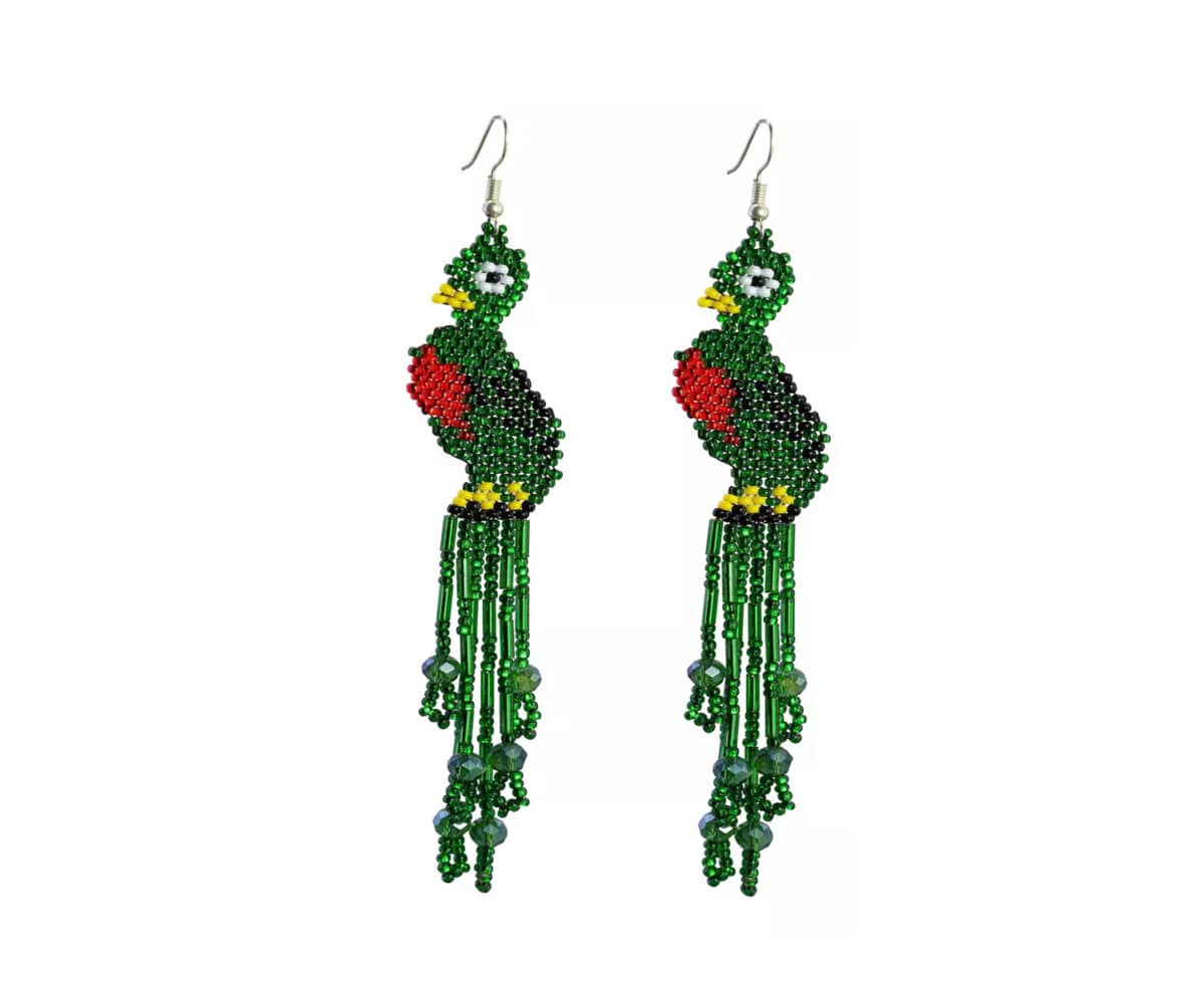 Aretes De Quetzal Chaquira Aretes Largos De Cuentas Huichol