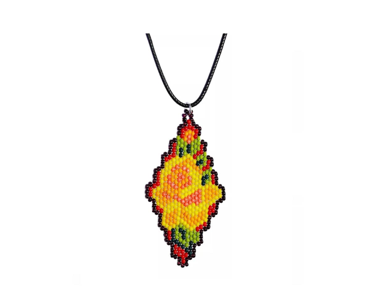 Collar Dije De Flor Rombo Chaquira Collar De Cuentas Huichol