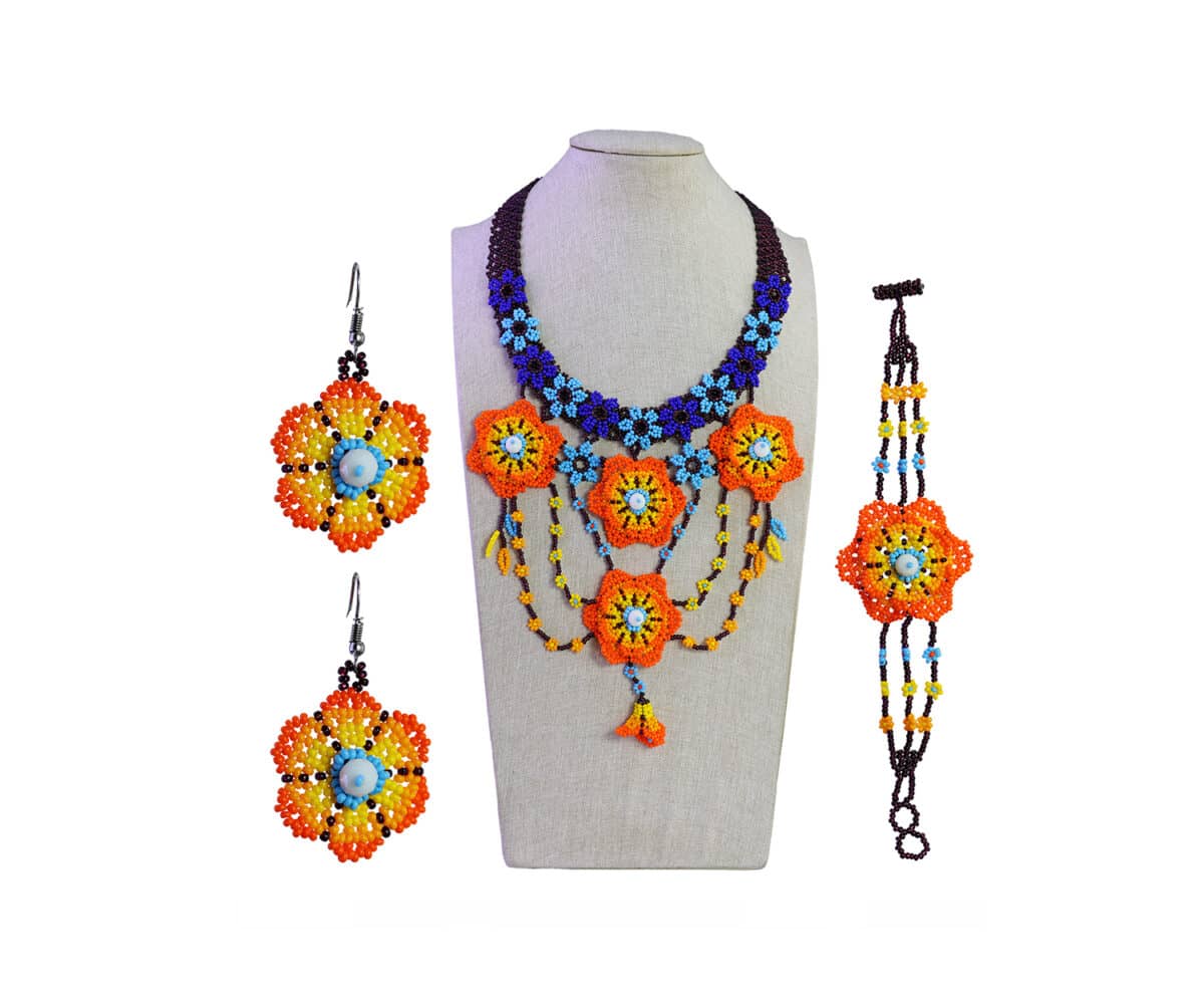 Set Collar Floral De Moda Collar De Cuentas Huichol