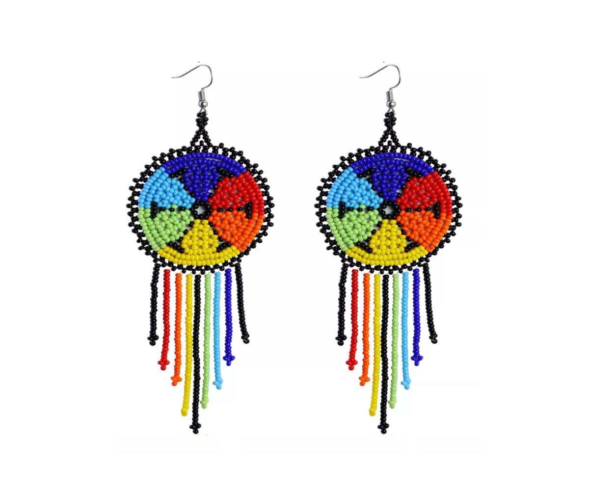 Aretes Flecos Colgante De Chaquira Aretes De Cuentas Huichol