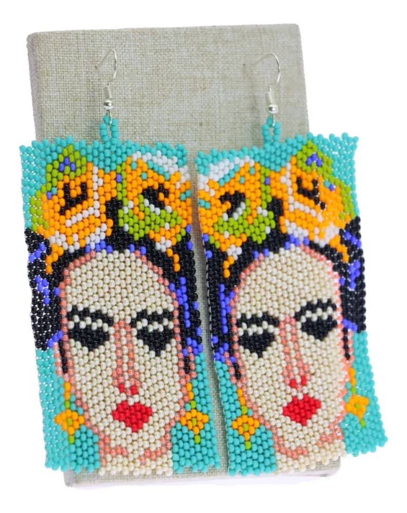 Aretes De Frida Kahlo De Mostacillas Aretes Artesanal