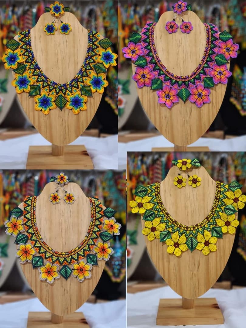 2pzs Collar Floral Artesanal Collar De Chaquira