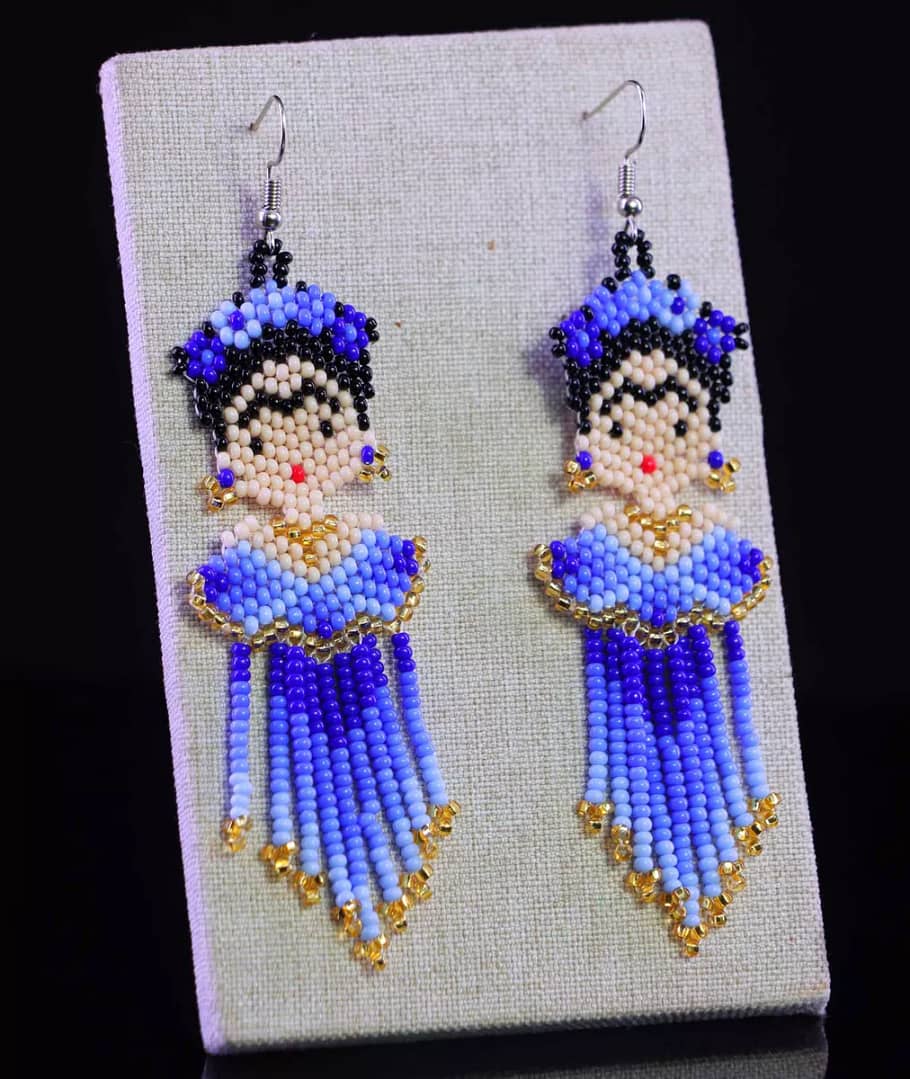 Aretes De Frida Kahlo Flecos Aretes De Cuentas Huichol - Image 3